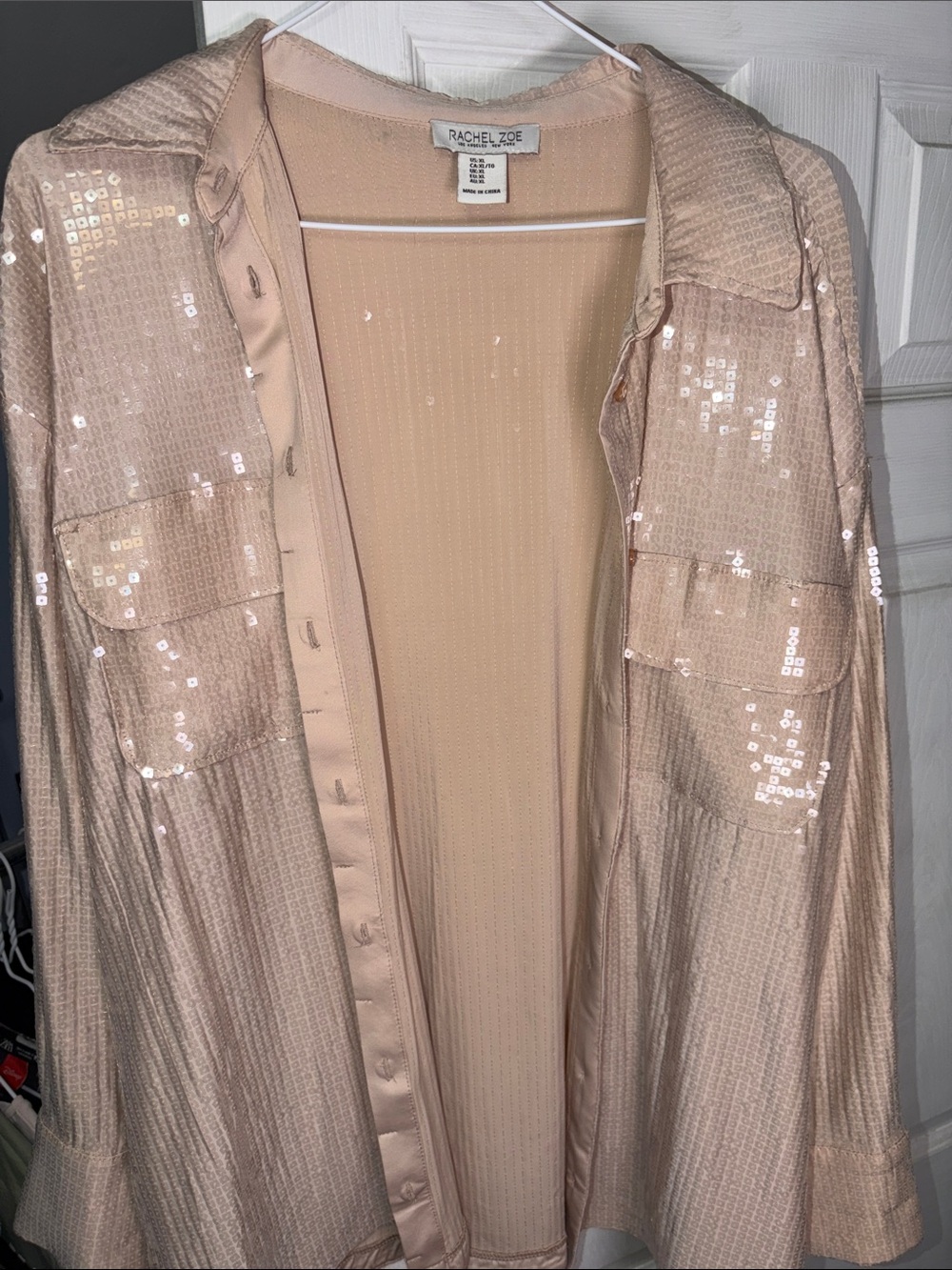 Rachel Zoe Blush Sequin-Embellished Shirt Jacket